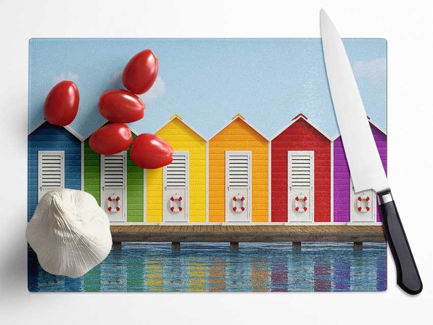 Beach Hut Ocean Glass Chopping Board