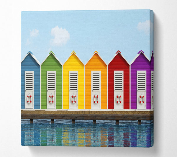 A Square Canvas Print Showing Beach Hut Ocean Square Wall Art