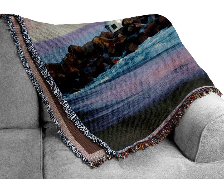 Sailboat Lighthouse Woven Blanket