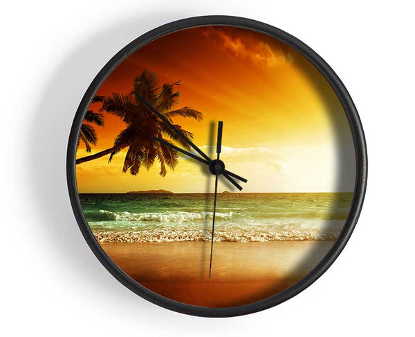 Ocean Sun Beam Palms Clock - Wallart-Direct UK