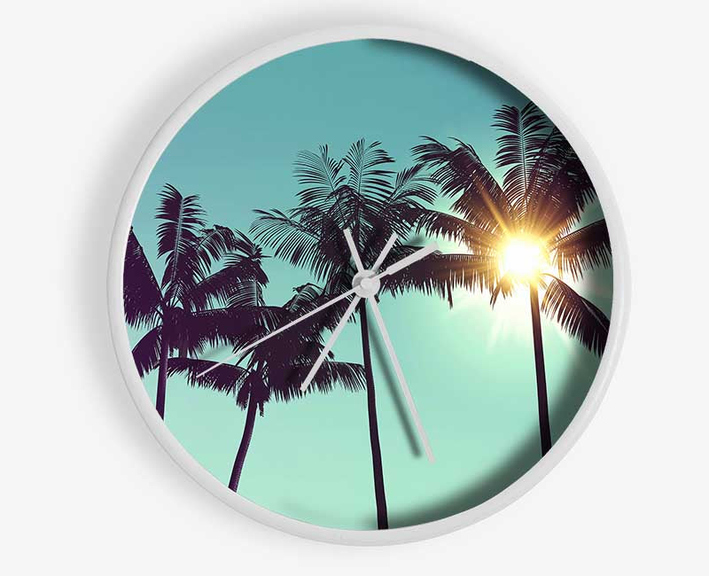 Sun Through The Palm Tree Skies Clock - Wallart-Direct UK