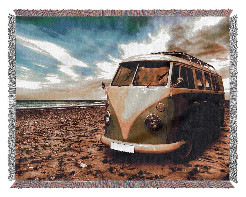 VW Camper Van Green Woven Blanket