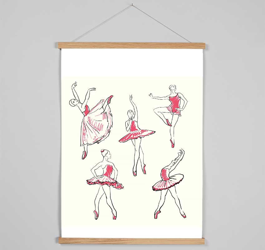 Pink White Ballerina 5 Hanging Poster - Wallart-Direct UK