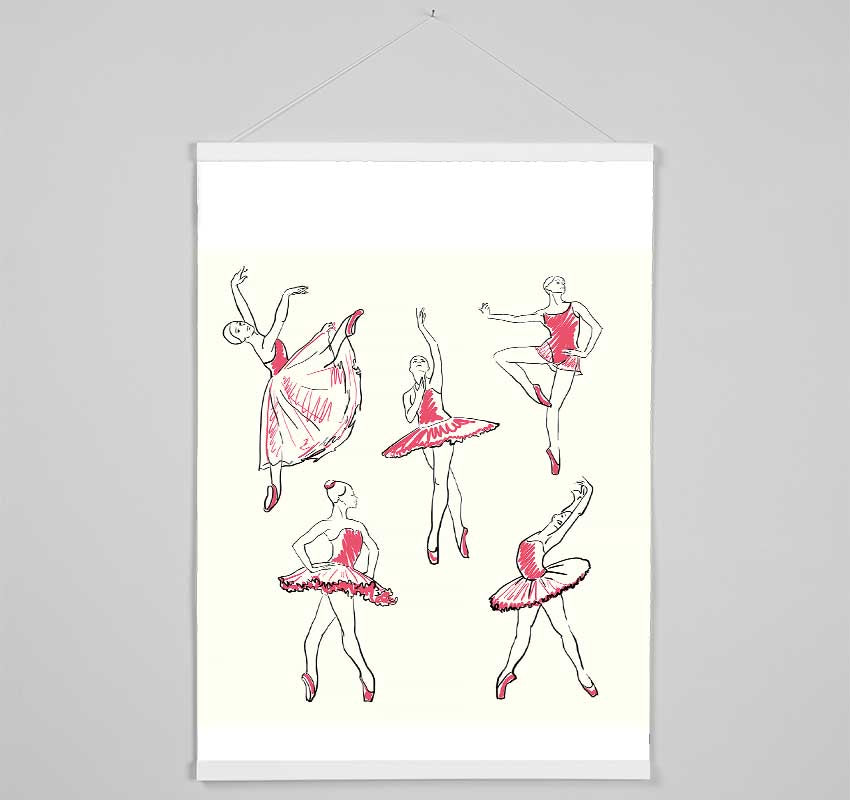 Pink White Ballerina 5 Hanging Poster - Wallart-Direct UK