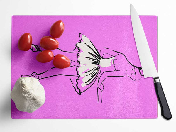 Pink White Ballerina 3 Glass Chopping Board