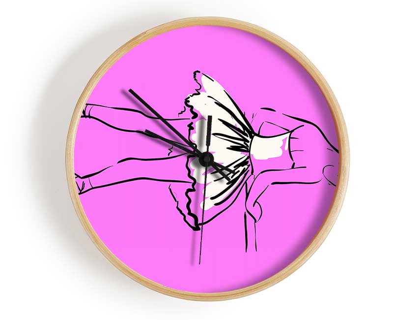 Pink White Ballerina 3 Clock - Wallart-Direct UK