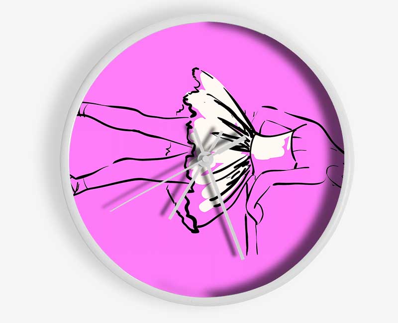 Pink White Ballerina 3 Clock - Wallart-Direct UK