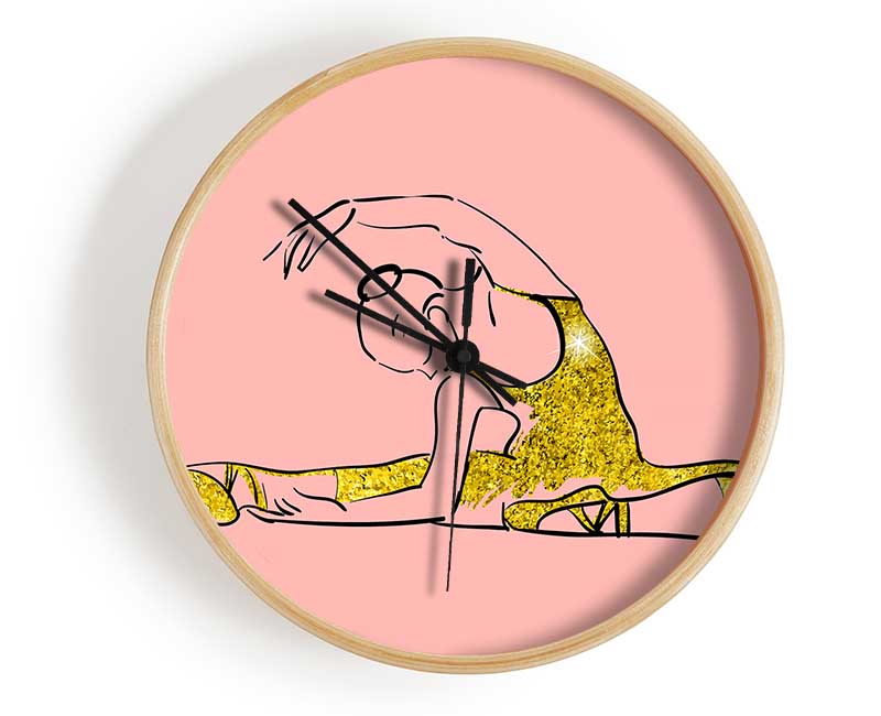 Golden Pink Ballerina 4 Clock - Wallart-Direct UK