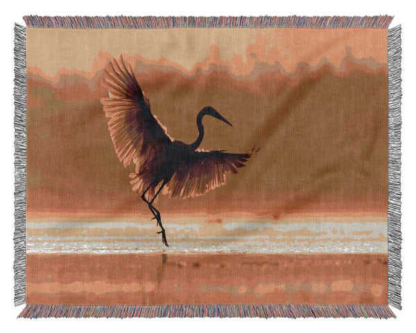 Dancing Sunset Heron Woven Blanket