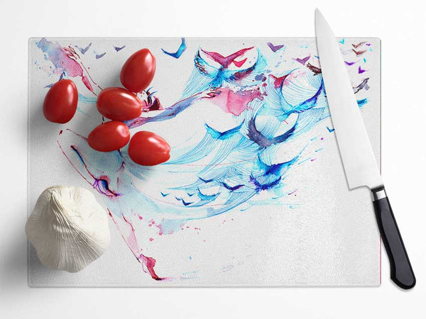 Blue Pink Ballerina 3 Glass Chopping Board