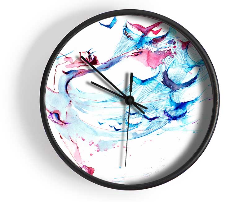 Blue Pink Ballerina 3 Clock - Wallart-Direct UK