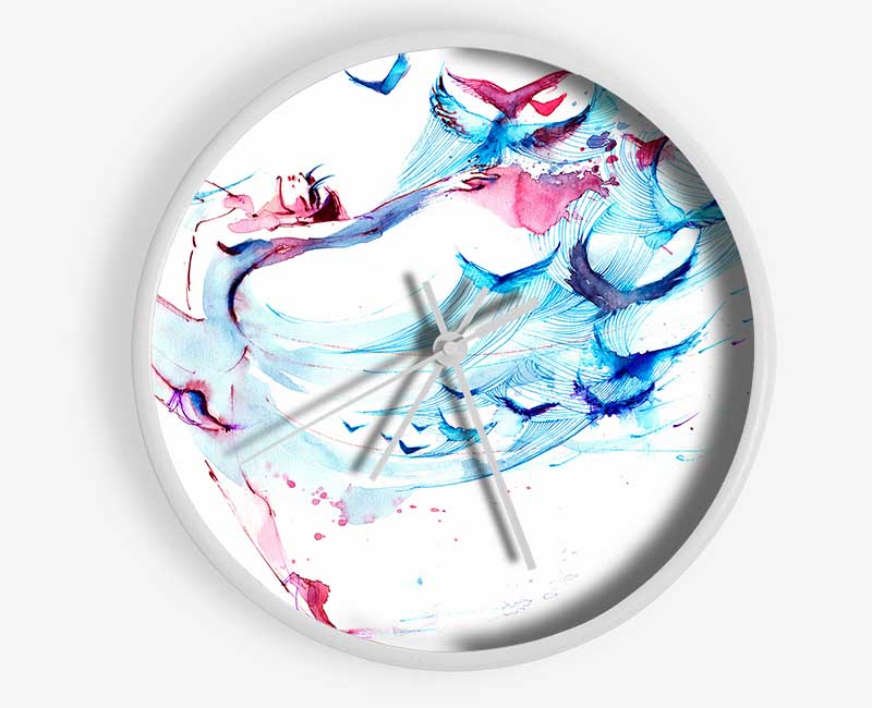 Blue Pink Ballerina 3 Clock - Wallart-Direct UK