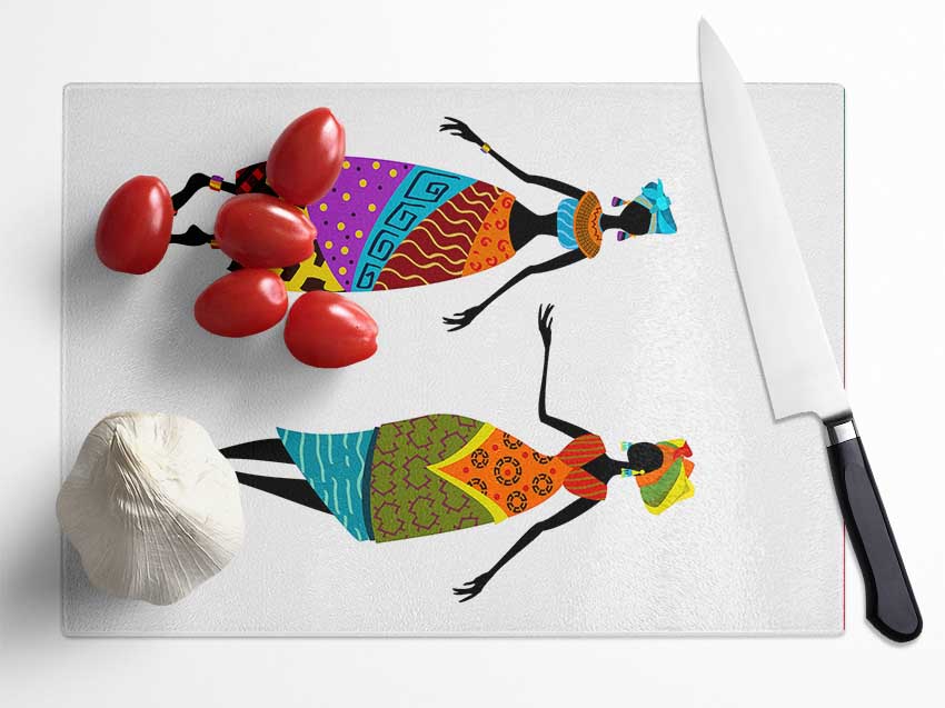 African Women 2 Glass Chopping Board