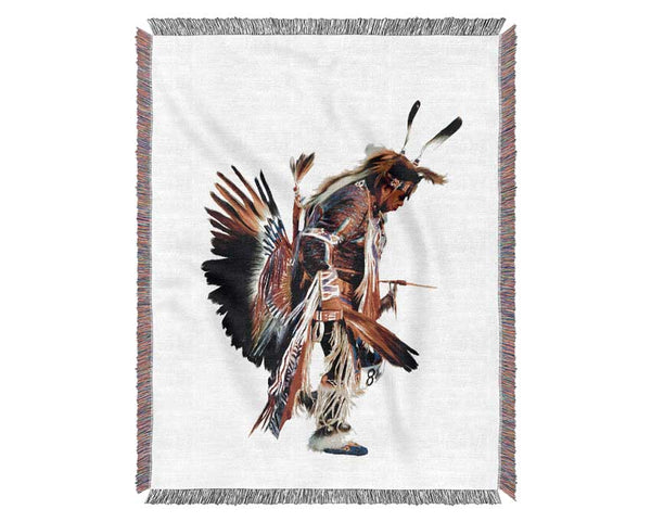 Red Indian Warrior Woven Blanket