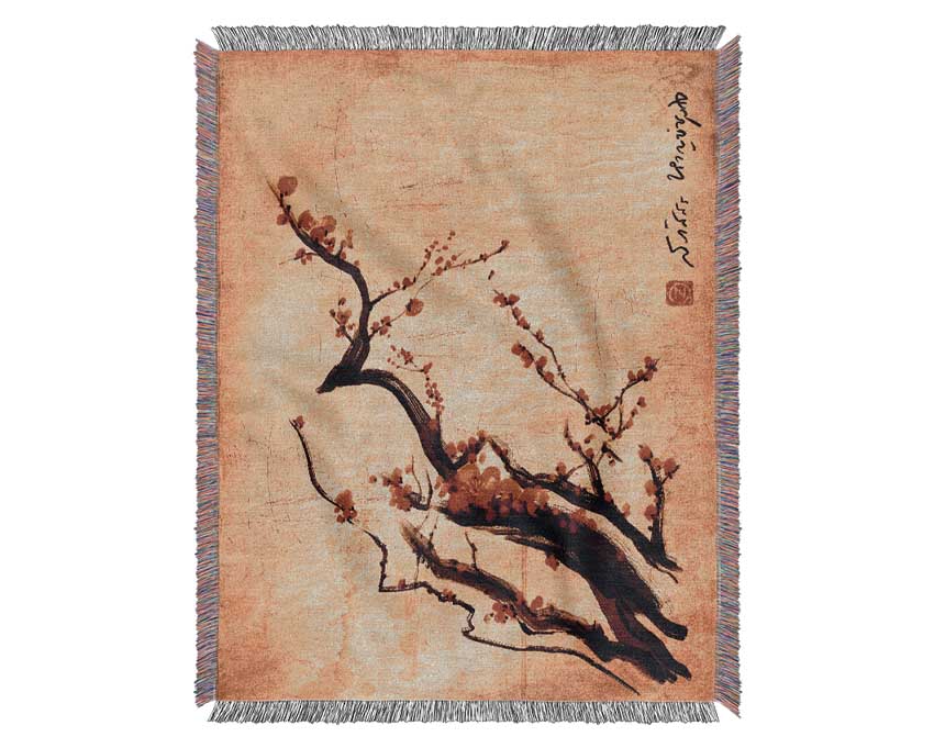 Chinese Cherry Blossom Woven Blanket