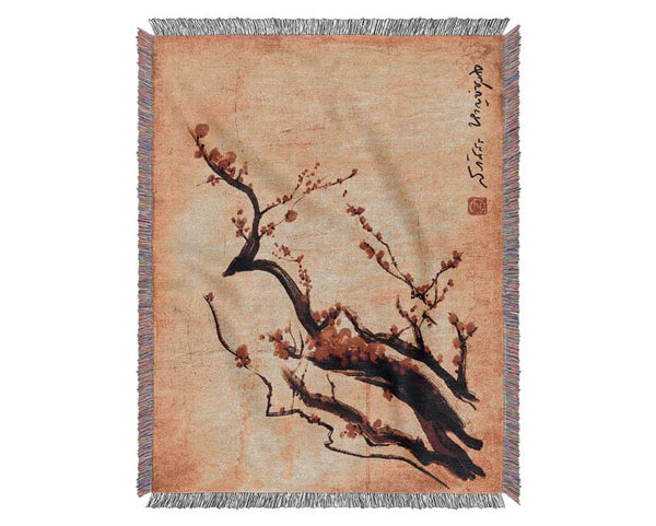 Chinese Cherry Blossom Woven Blanket