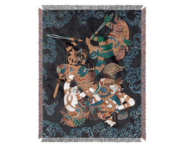 Warriors At Battle Woven Blanket