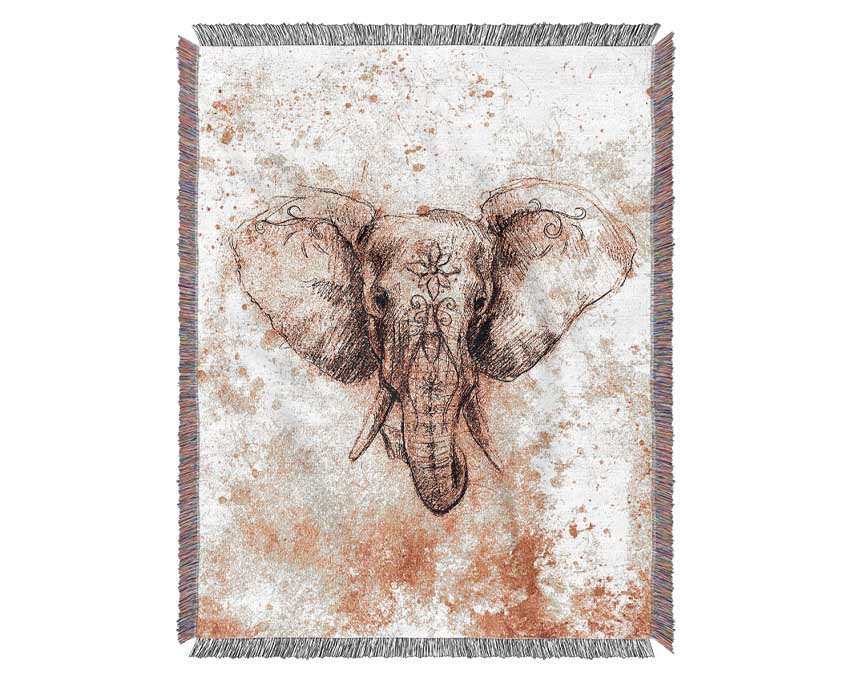 Stunning Indian Elephant Drawing Woven Blanket