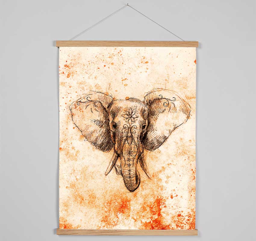 Stunning Indian Elephant Drawing Hanging Poster - Wallart-Direct UK