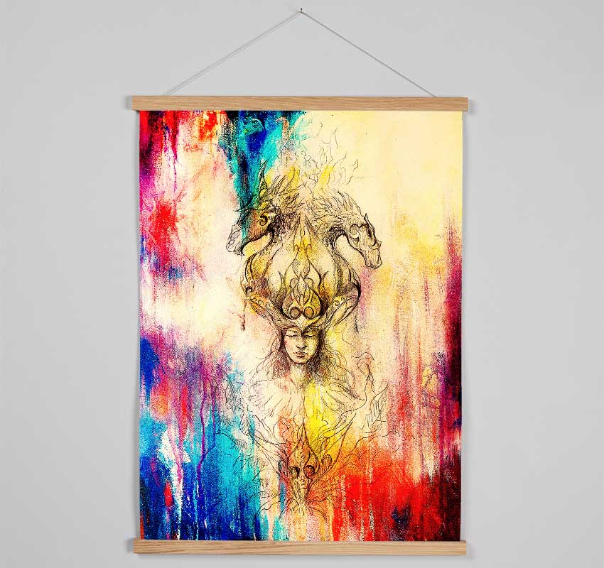 Red Indian Painting Hanging Poster - Wallart-Direct UK