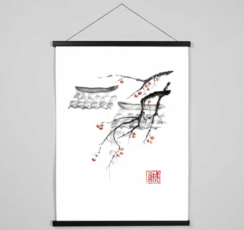 Chinese Cherry Blossom Roof Tops Hanging Poster - Wallart-Direct UK