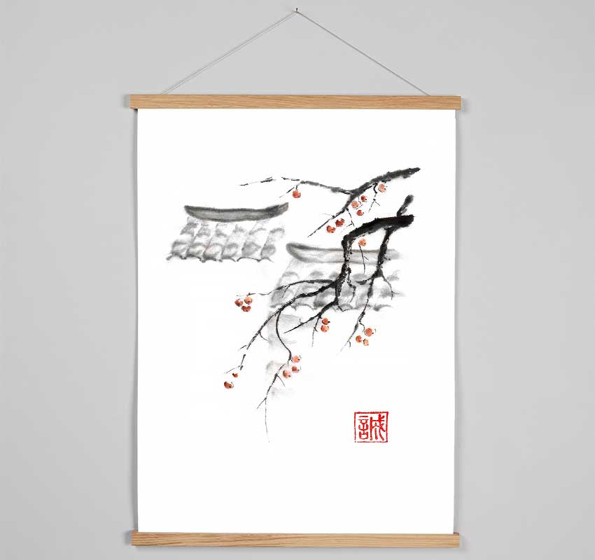 Chinese Cherry Blossom Roof Tops Hanging Poster - Wallart-Direct UK