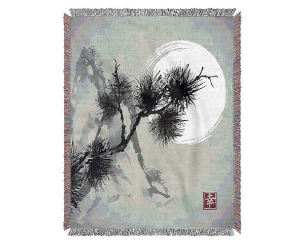 Japanese Sunset Tree Woven Blanket