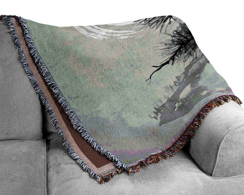 Japanese Sunset Tree Woven Blanket