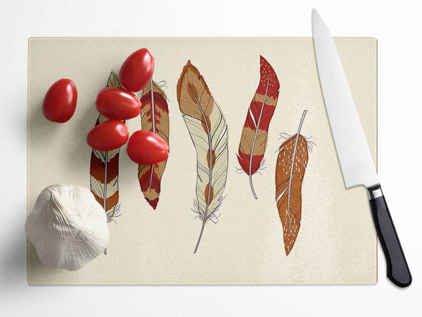 Red Indian Feathers Glass Chopping Board