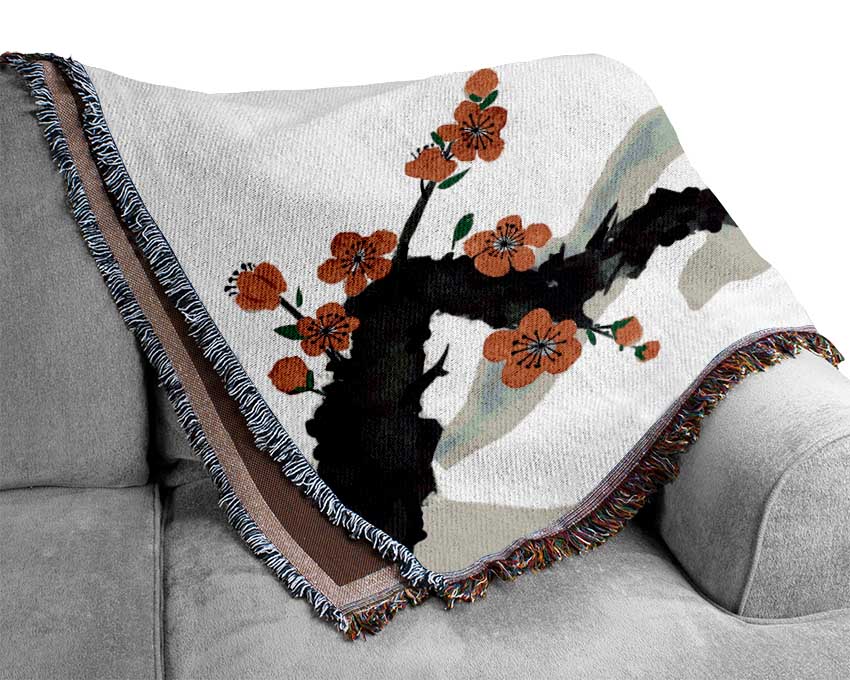 Chinese Cherry Blossom Mountains Woven Blanket