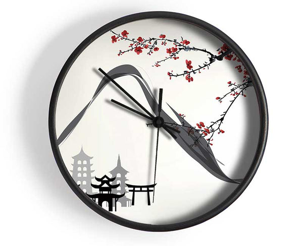 Mountains And Chinese Cherry Blossom Clock - Wallart-Direct UK