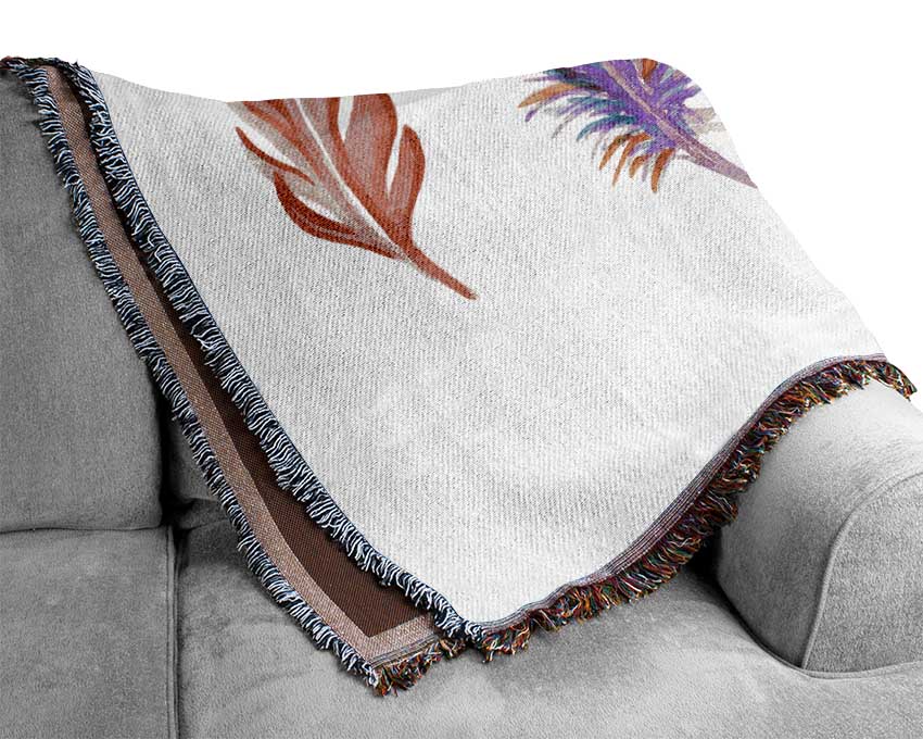 Red Indian Rainbow Feathers Woven Blanket