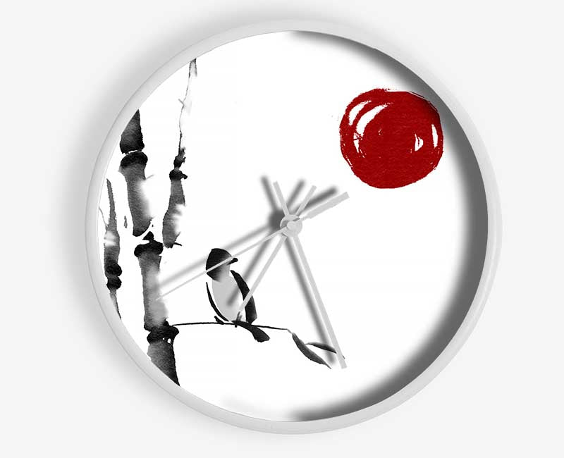 Japanese Bamboo Bird In The Red Sun Clock - Wallart-Direct UK