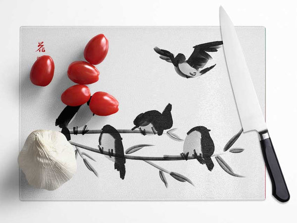 Chinese Birds Glass Chopping Board