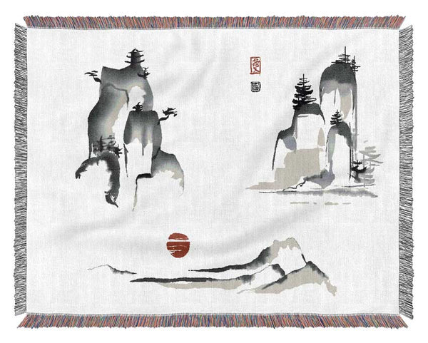 Chinese Mountain Tops 3 Woven Blanket