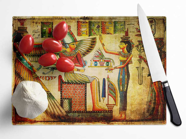 Egyptian King And Queen 2 Glass Chopping Board