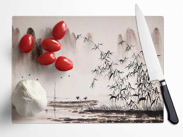 Bamboo Mountains Glass Chopping Board