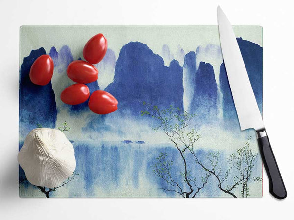 Japanese Mountain Reflections Glass Chopping Board