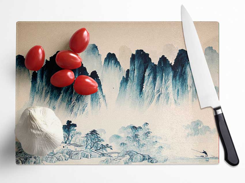 Beautiful Japanese Hills Glass Chopping Board