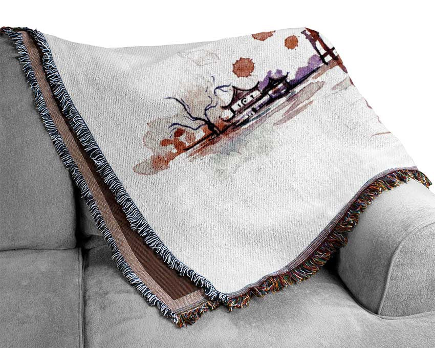 Chinese Cherry Blossom Lake Woven Blanket