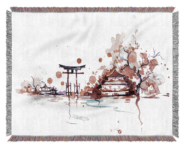 Chinese Cherry Blossom Lake Woven Blanket