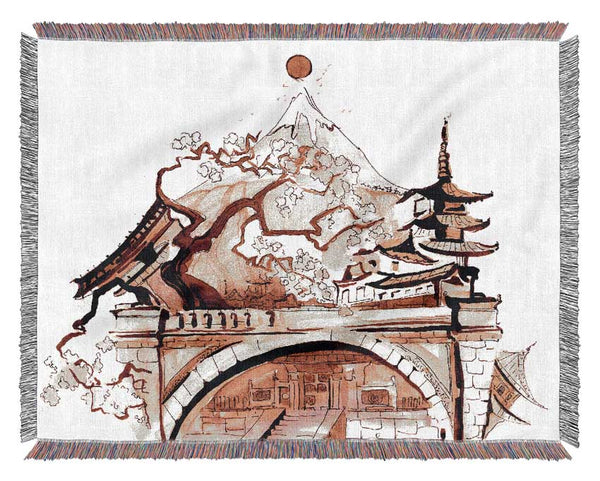 Chinese Cherry Blossom Temple Woven Blanket