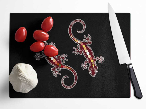 Aboriginal Lizard 4 Glass Chopping Board