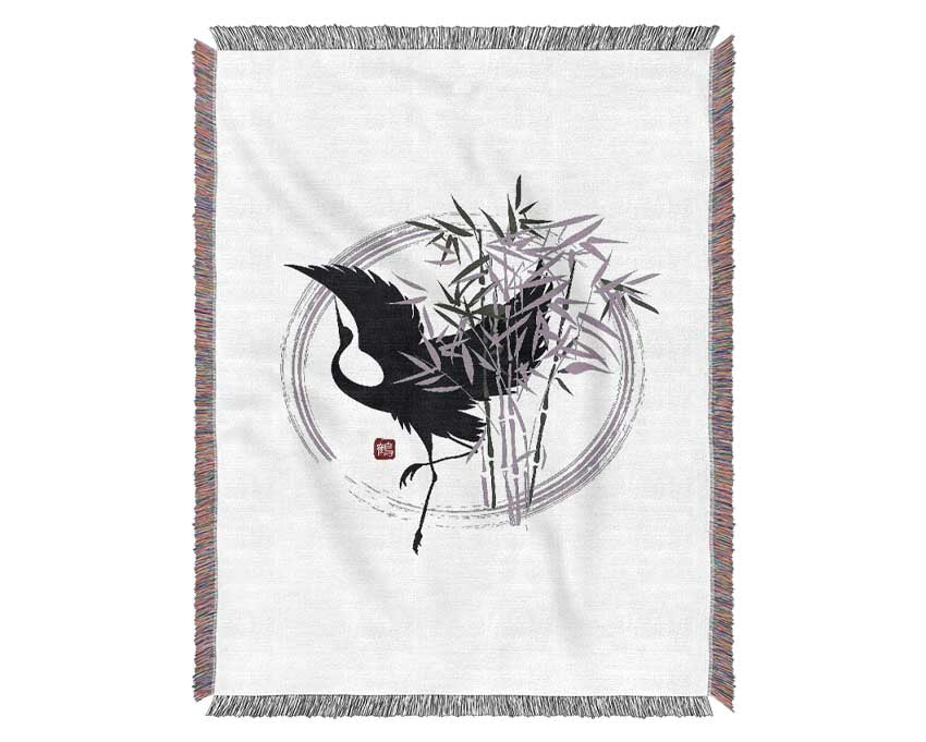 Japanese Bamboo And Crane Woven Blanket