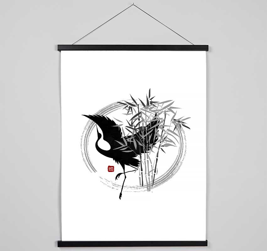 Japanese Bamboo And Crane Hanging Poster - Wallart-Direct UK