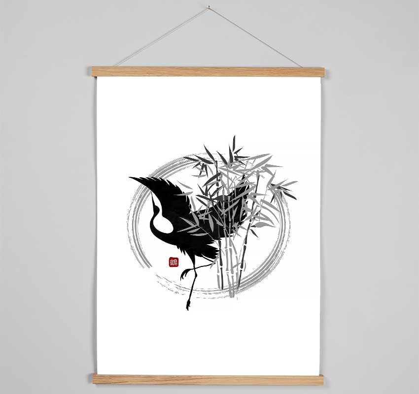 Japanese Bamboo And Crane Hanging Poster - Wallart-Direct UK