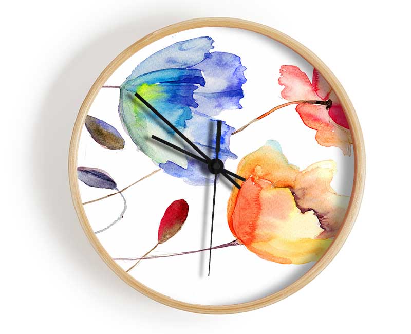 Poppy Watercolour Clock - Wallart-Direct UK