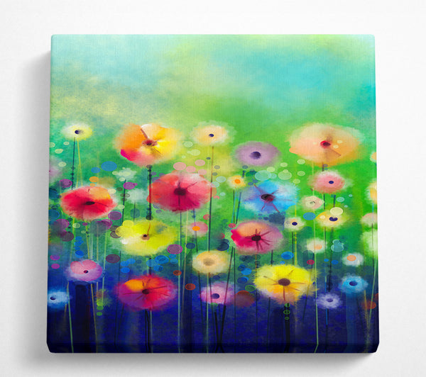 A Square Canvas Print Showing Psychedelic Flower Garden Square Wall Art