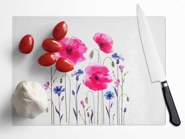 Pink Poppy Abstract Glass Chopping Board