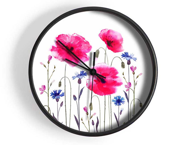 Pink Poppy Abstract Clock - Wallart-Direct UK